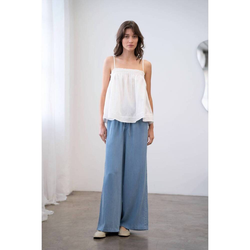 NEW ELLE GREY elastic waist wide leg pants in chambray